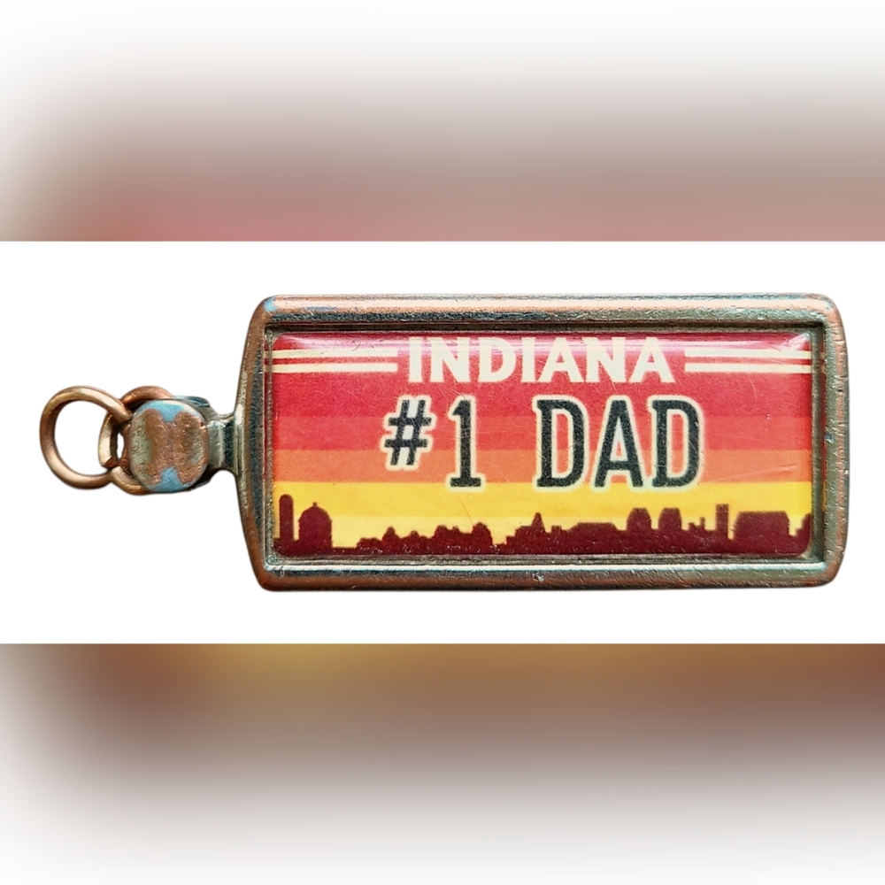 Vtg Indianapolis 500 / #1 Dad Enamel Keychain Tag Front Back Indiana Retro Gift - Picture 3 of 7